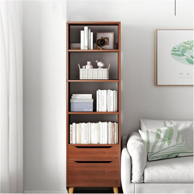 Tall Narrow Bookshelf with Drawers Walnut Finish | iDecorators Kenya