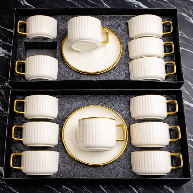 European Style Gold edge 12pcs Ceramic Coffee/Tea Cups GIFT FOR MUMS