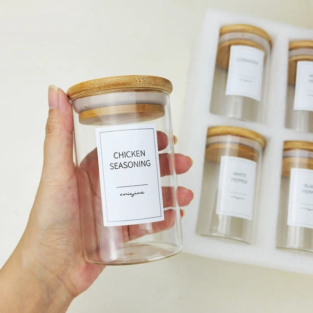 Round Glass Jars with Bamboo lid And Spoon 6-pack