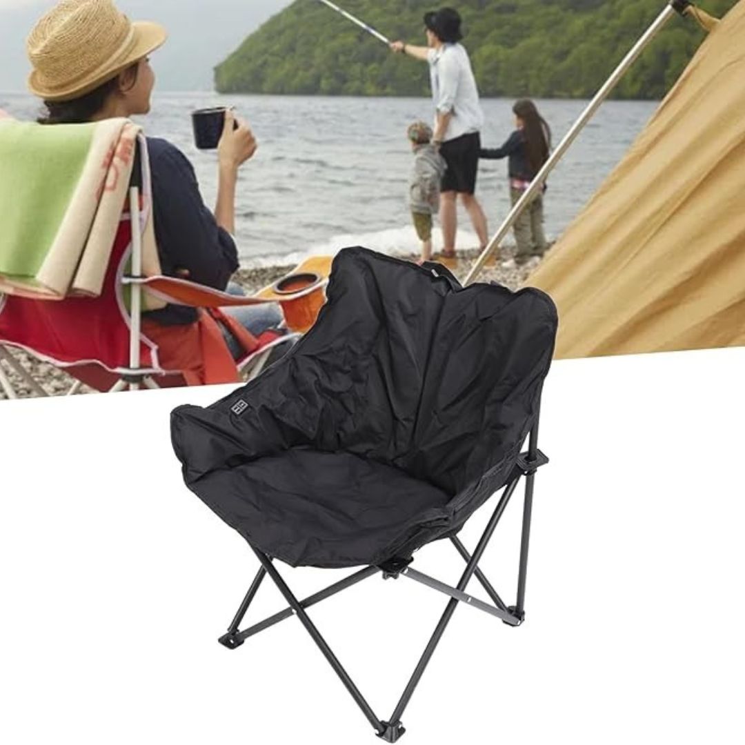 Black Camping Chair – Foldable & Durable
Material: Sturdy metal frame with weather-resistant black fabric
Color: Black
Design: Foldable and lightweight for easy transport and storage
Features:
• Comfortable seating with reinforced stitching
• Strong frame supports outdoor use on any terrain
• Ideal for camping, picnics, fishing, or backyard lounging