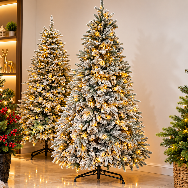 Christmas tree flocked PVC prelit with warm white lights on metal stand — iDecorators Kenya