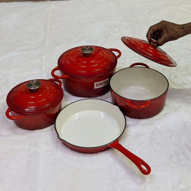Premium Red Cast Iron Cookware Set (7pcs