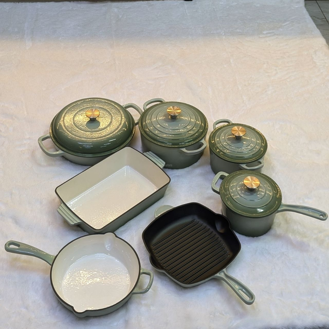 Luxury Green Cast Iron Cookware Set (11pcs)