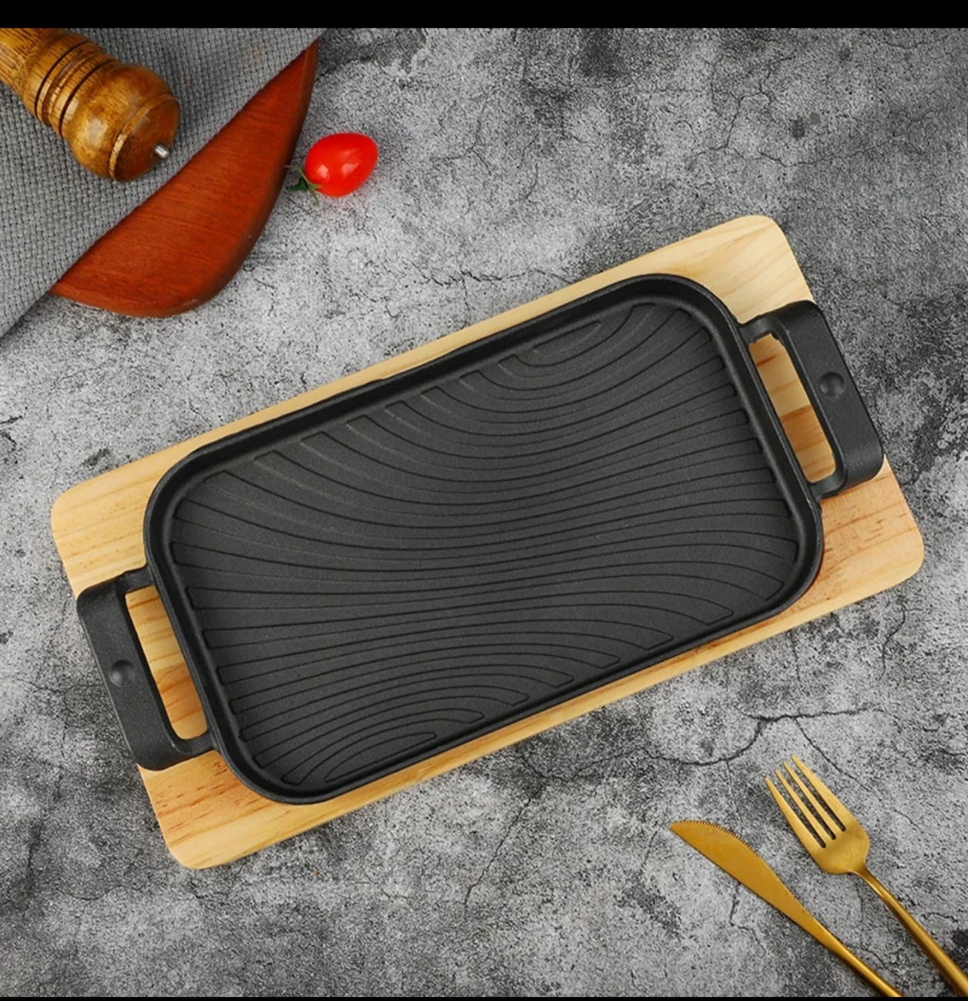 Thickened Rectangular Cast Iron Sizzling Grill Pan with Wooden Base
Heavy Duty Sizzling Plate for Steak, BBQ & Grilled Foods in Kenya