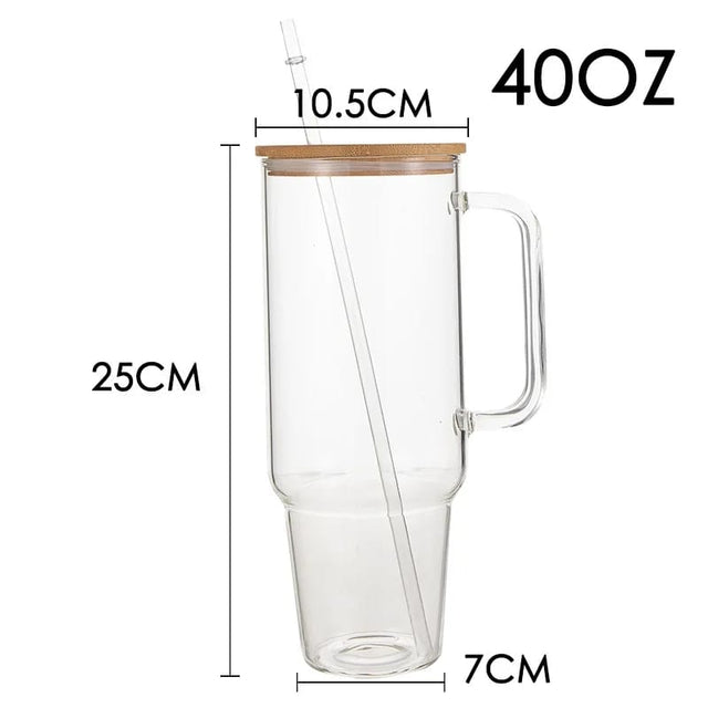 Borosilacate Bamboo Drinking Glass Cup/Tumbler with lid + Straw