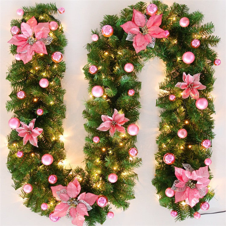 CHRISTMAS GARLAND WITH FLOWERS, BALLS & LED LIGHTS