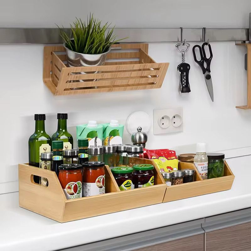 Bamboo pantry organizer/storage bin with removable divider