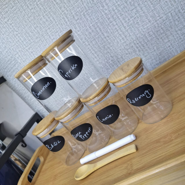 Round Glass Jars with Bamboo lid And Spoon 6-pack