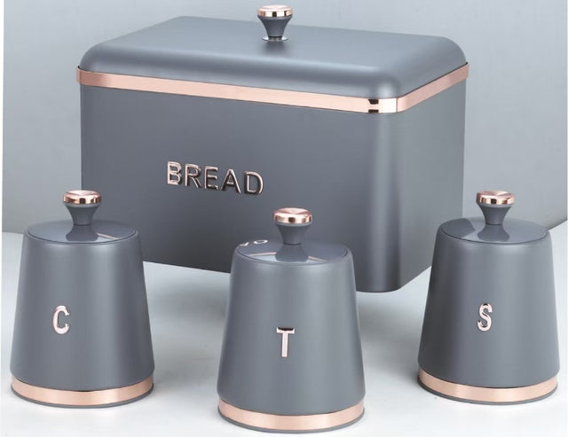 Bread Bin With Three Canister Set With Touch Of Gold