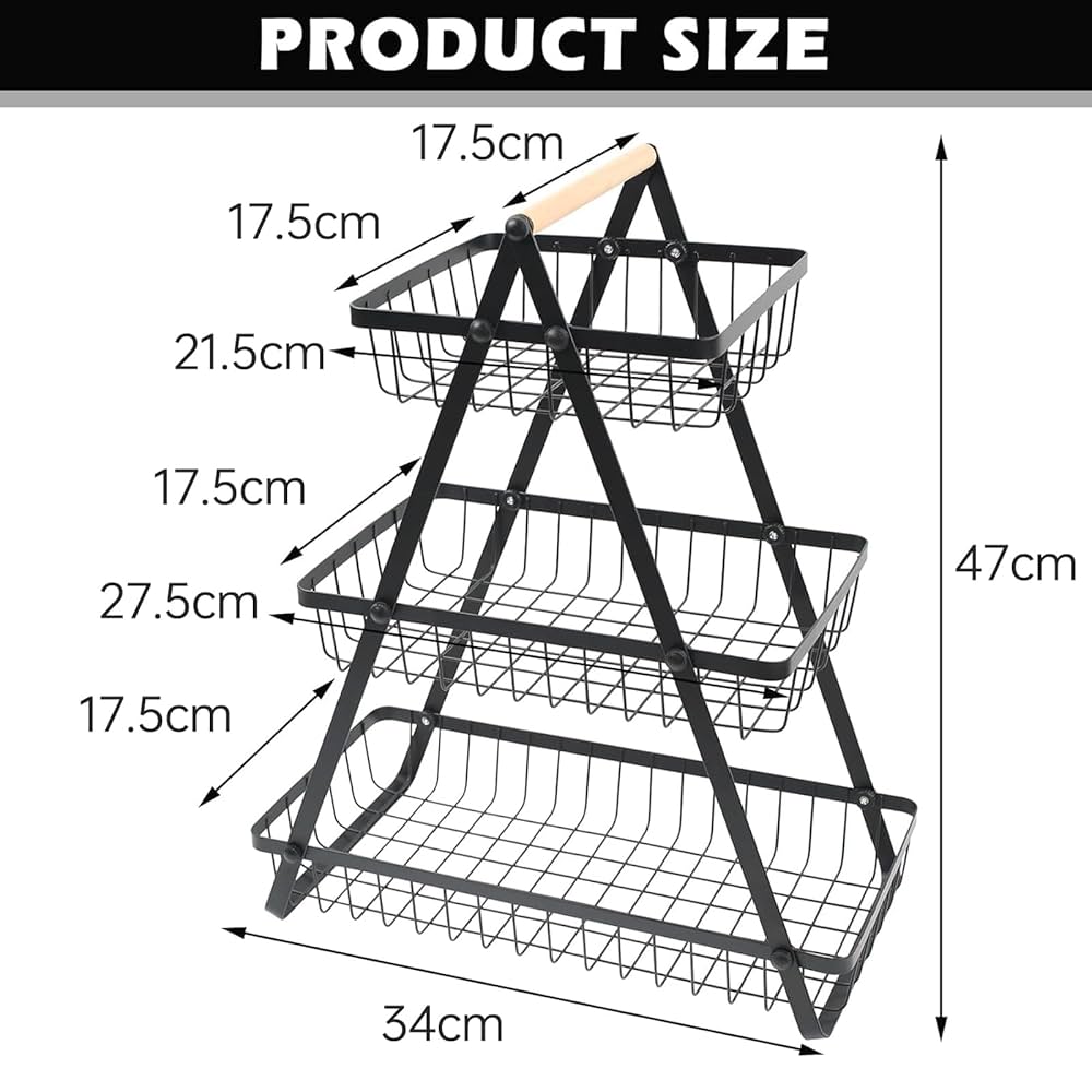 Triangular 3-Layer Metal Fruit Rack — 47 cm Height