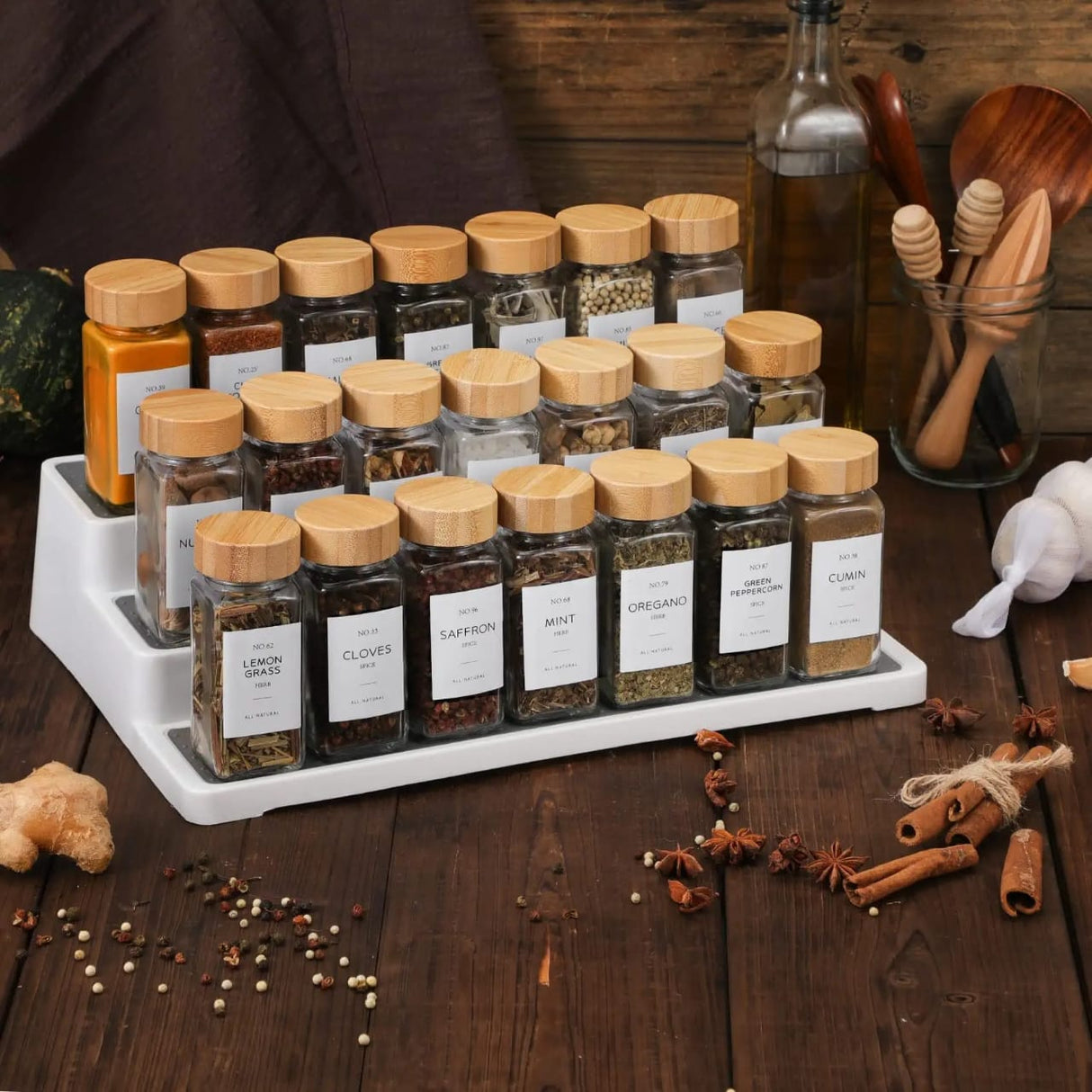 Set glass storage jars with bamboo lid