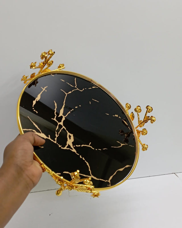 Round and Rectangular mirror tray with golden handles