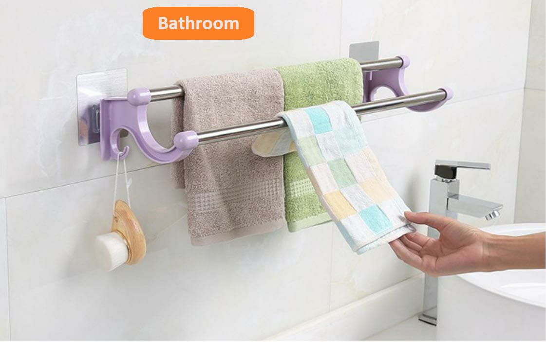 Self-Adhesive Double Pole Towel Holder / Rack 54cm