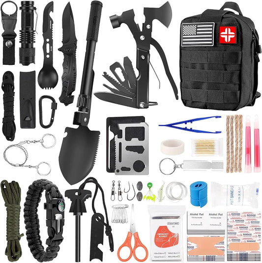 142Pcs Survival Kit and First Aid Kit, Professional Survival Gear and Equipment with Molle Pouch