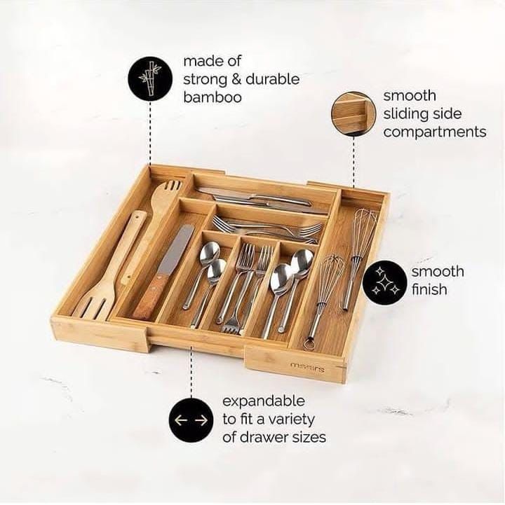 Expandable Bamboo cutlery organizer