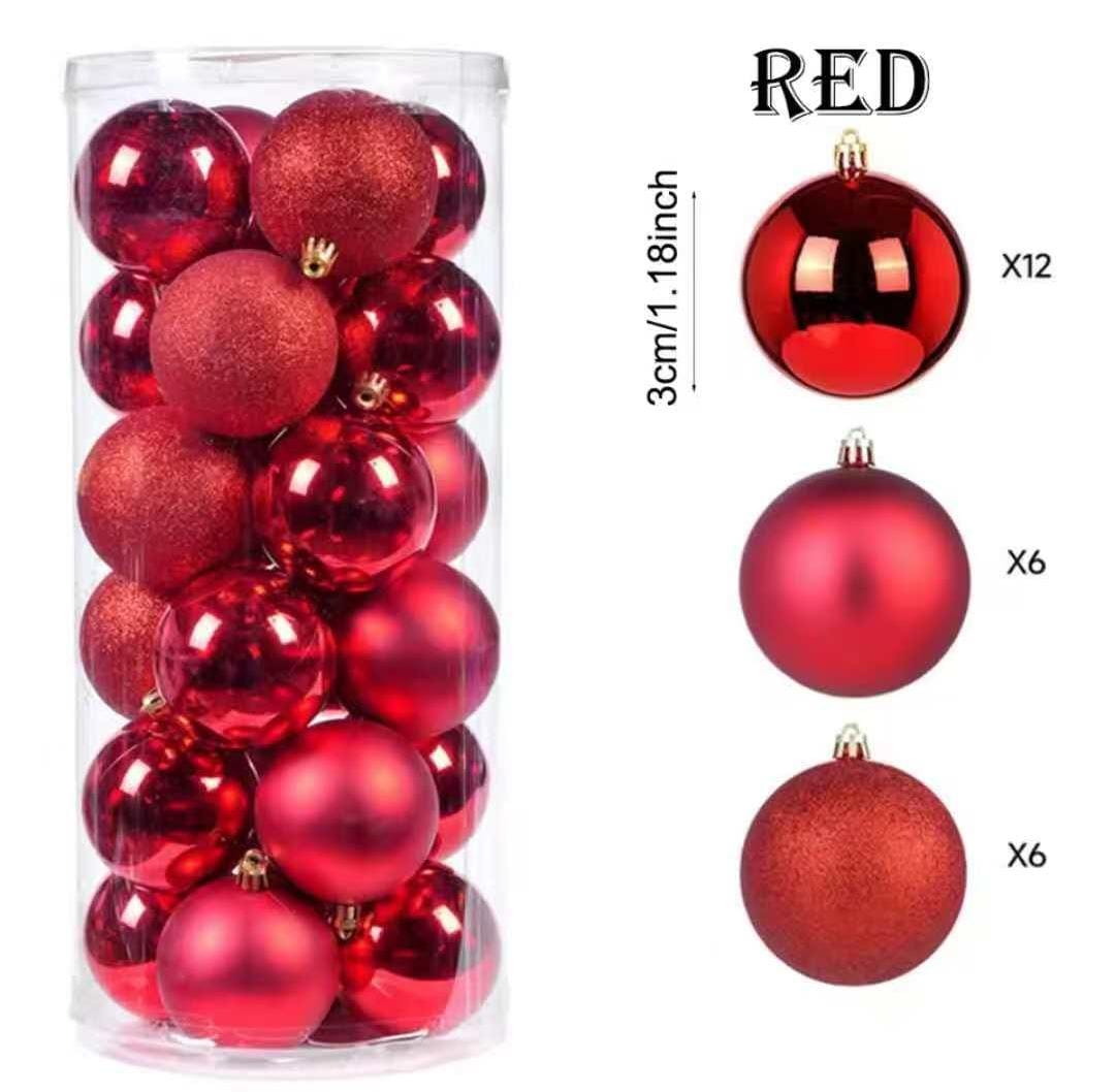 Christmas Decorative Tree Balls silver red and gold 24pcs per set • 3 cm diameter