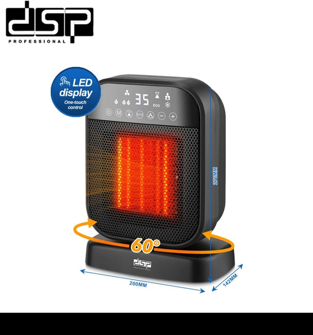 DSP 2000W PTC ceramic room heater with LED touch display, 60-degree oscillation and ECO mode