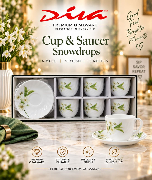 Diva Opalware Cup and Saucer Set — 12 Pieces