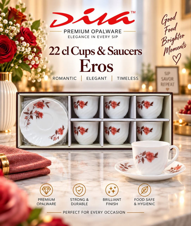 Diva Opalware Cup and Saucer Set — 12 Pieces