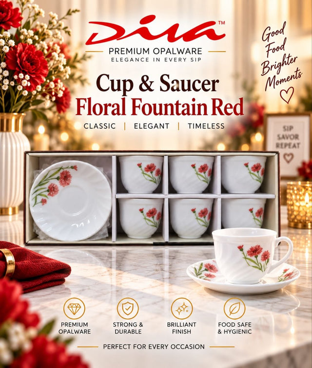 Diva Opalware Cup and Saucer Set — 12 Pieces