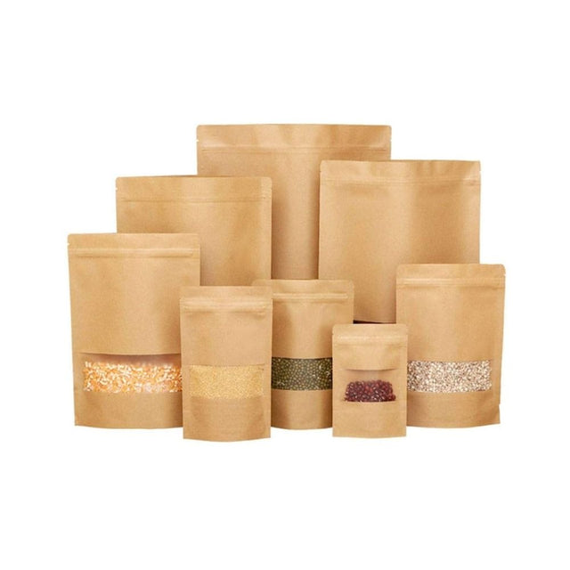 Small Kraft Stand-Up Ziplock Bag (20cm × 12cm) 50 pcs pack