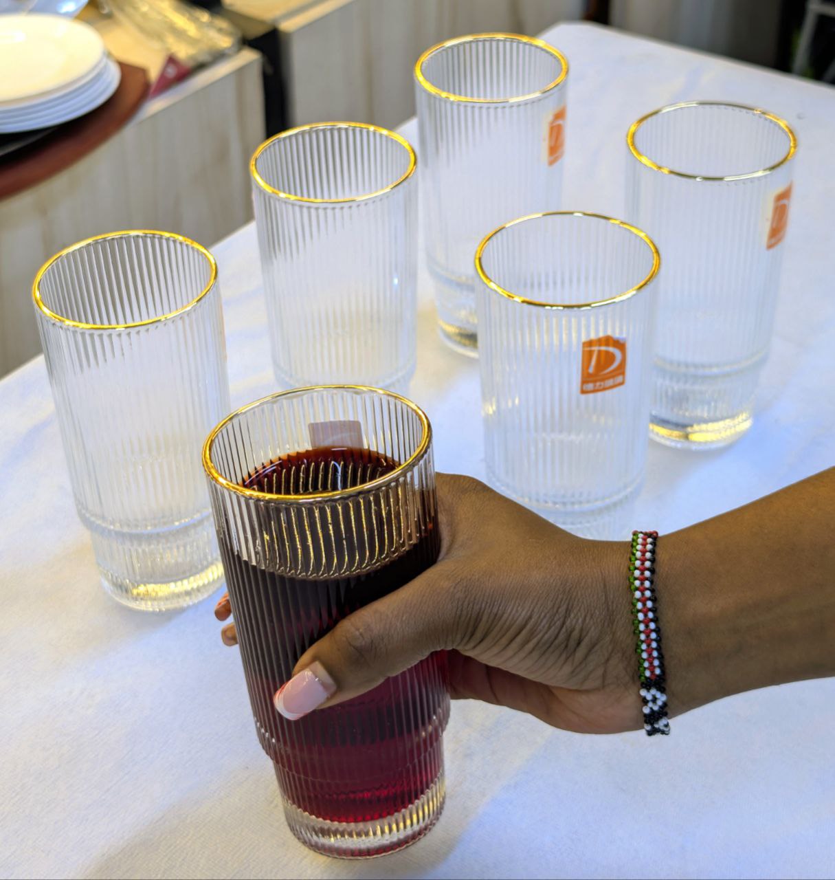 Gold Rim Ribbed Glass 190ml