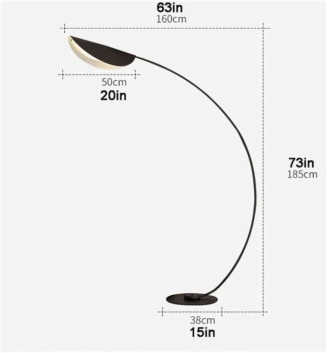 Sculptural Arc Floor Lamp with Curved Leaf Shade