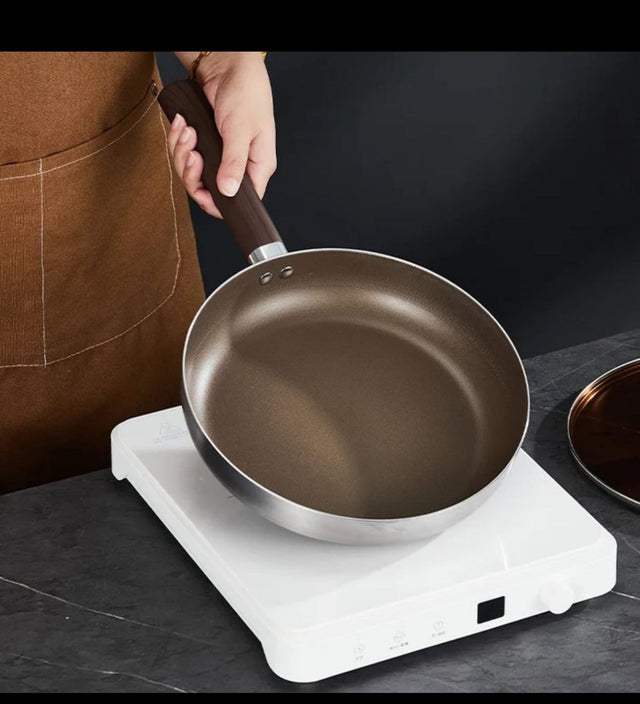Frying pan titanium coated stainless steel with brown glass lid and box — iDecorators Kenya