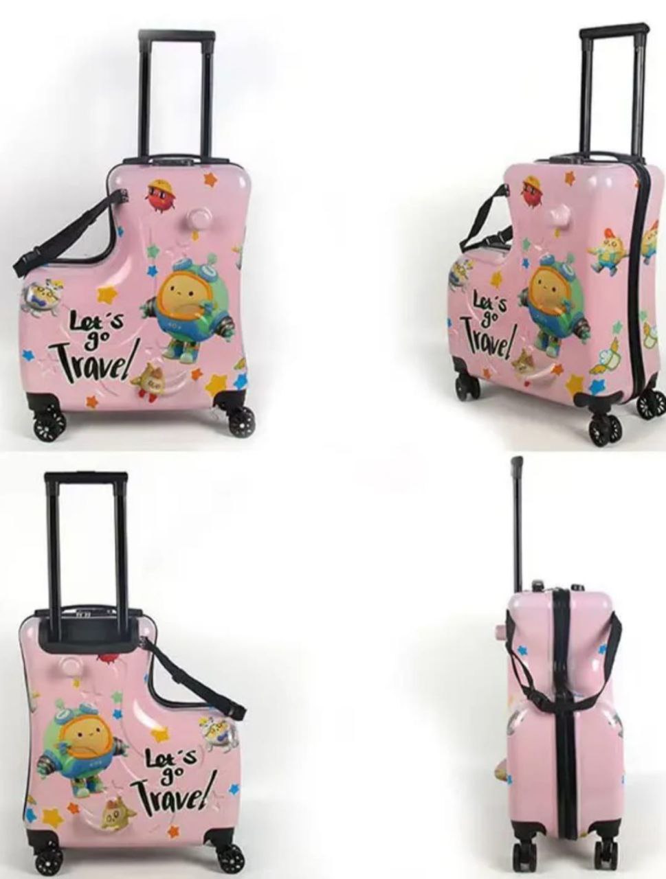 Unisex Kids Cartoon Travel Suitcases with a sit area
