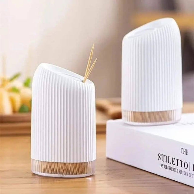 Toothpick dispenser white ribbed with clear base on dining table — iDecorators Kenya