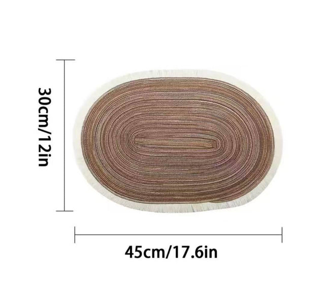 Oval Woven Placemats with Fringe Edge — Set of 6