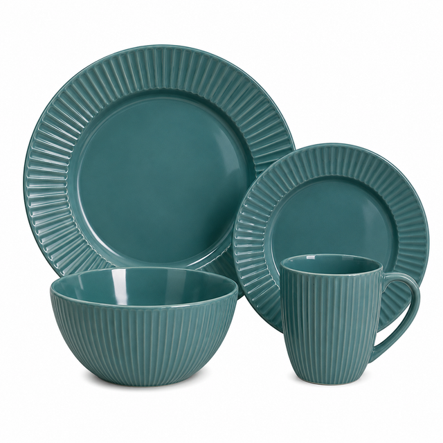 Stoneware dinner set fluted teal 16-piece — iDecorators Kenya