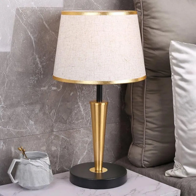 Gold and Black Bedside Table Lamp with Linen Lamp Shade