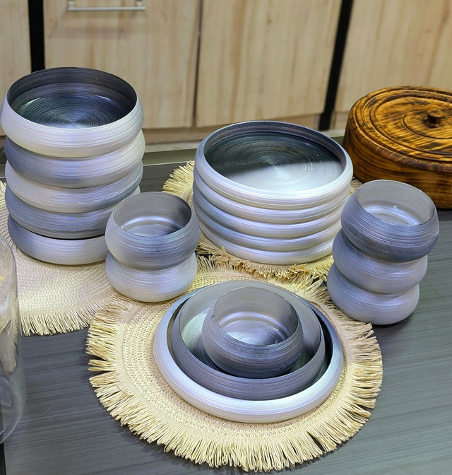 Pearl White and Grey Ombre Dinner Set