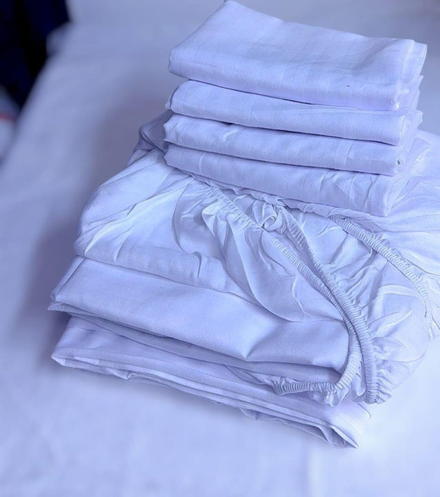 White Hotel Style Bedsheet Set with Fitted Sheet, Flat Sheet and Pillowcases — 6 Pieces