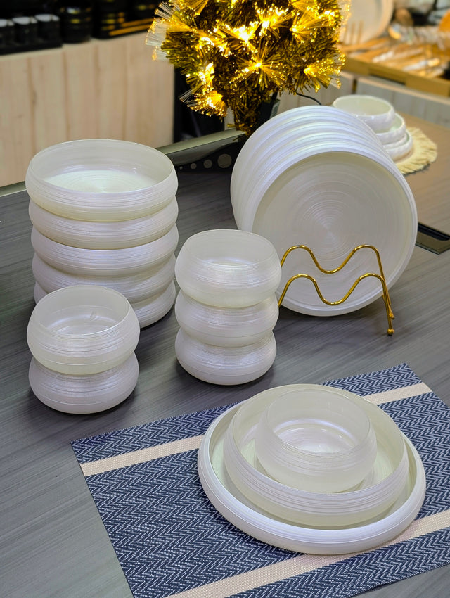 Pearl White Ribbed Dinner Set
