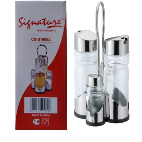 5-Piece Salt &amp; Pepper + Oil/Vinegar Condiment Set