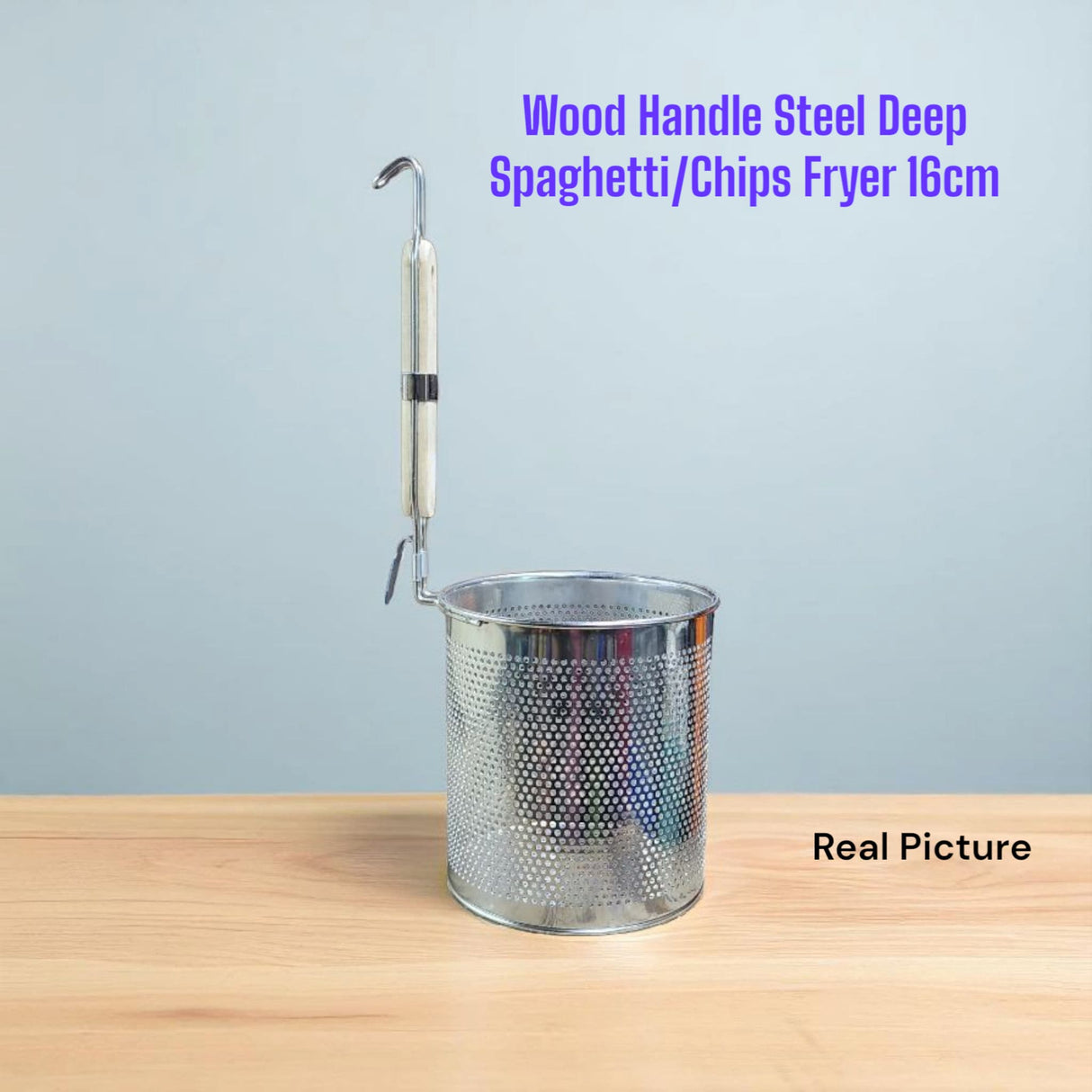 Wood Handle Steel Deep Spaghetti/Chips Fryer – 16cm