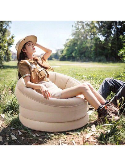 Inflatable Sofa Indoor / Outdoor Single Person Automatic Air Cushion Slouchy Camping Lounge Chair Portable Picnic Recliner