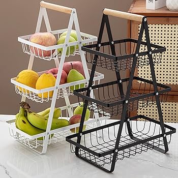 Triangular 3-Layer Metal Fruit Rack — 47 cm Height