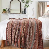 Bohemian Knitted Throw Blanket With Tassel
