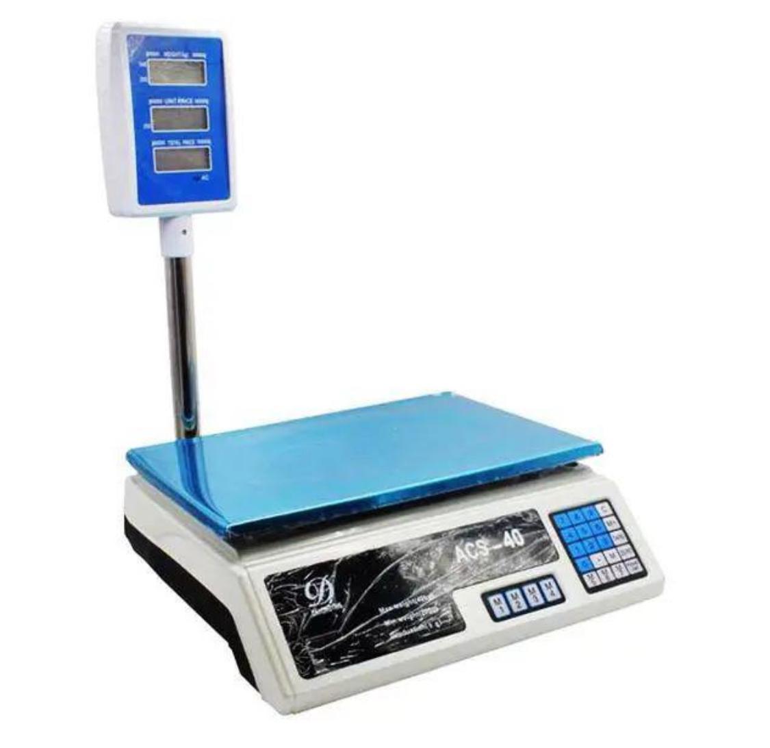 Built in rechargeable battery&nbsp;
▪️Max weight 40kg
▪️Min weight 200g
▪️Storage up to 8 unit prices&nbsp;
▪️Accumulate operation (0-99)
▪️Auto shut off function to save power&nbsp;
▪️Display windows
Metal pole (stand)&nbsp;