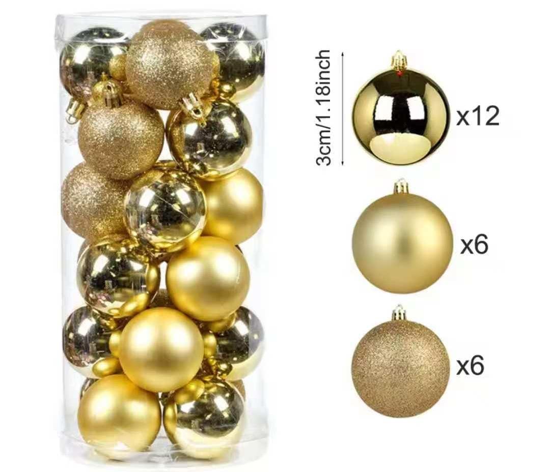 Christmas Decorative Tree Balls silver red and gold 24pcs per set • 3 cm diameter