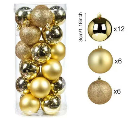 Christmas Decorative Tree Balls silver red and gold 24pcs per set • 3 cm diameter