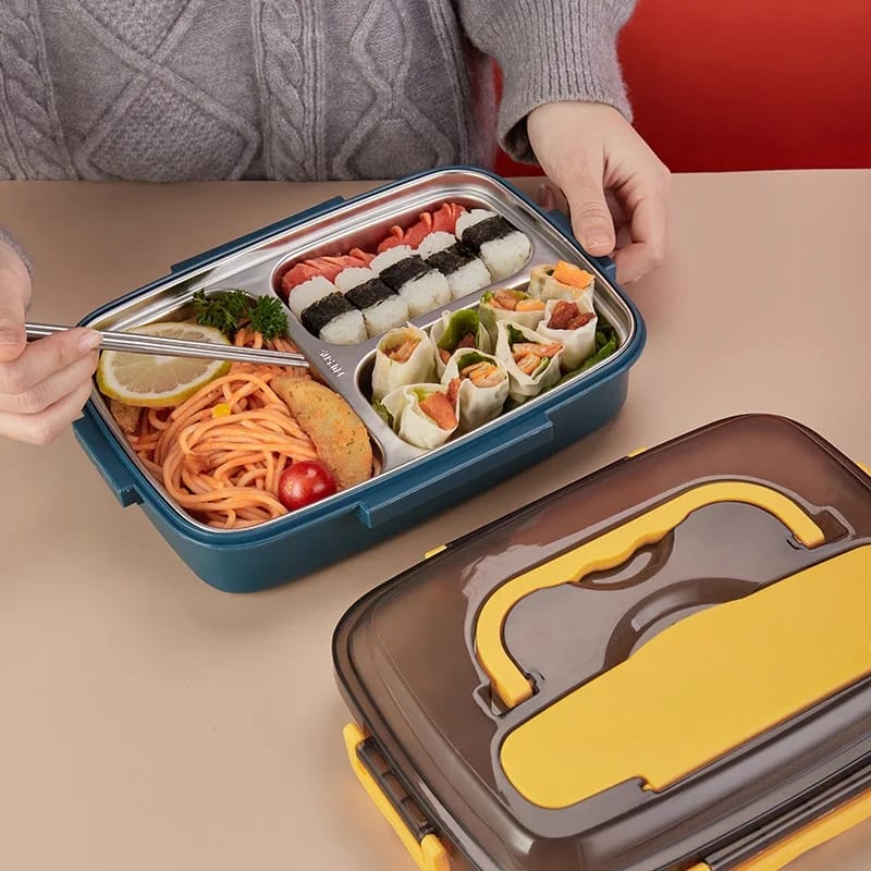 3 Grid Stainless Steel Lunch Box With Spoon and Chopsticks