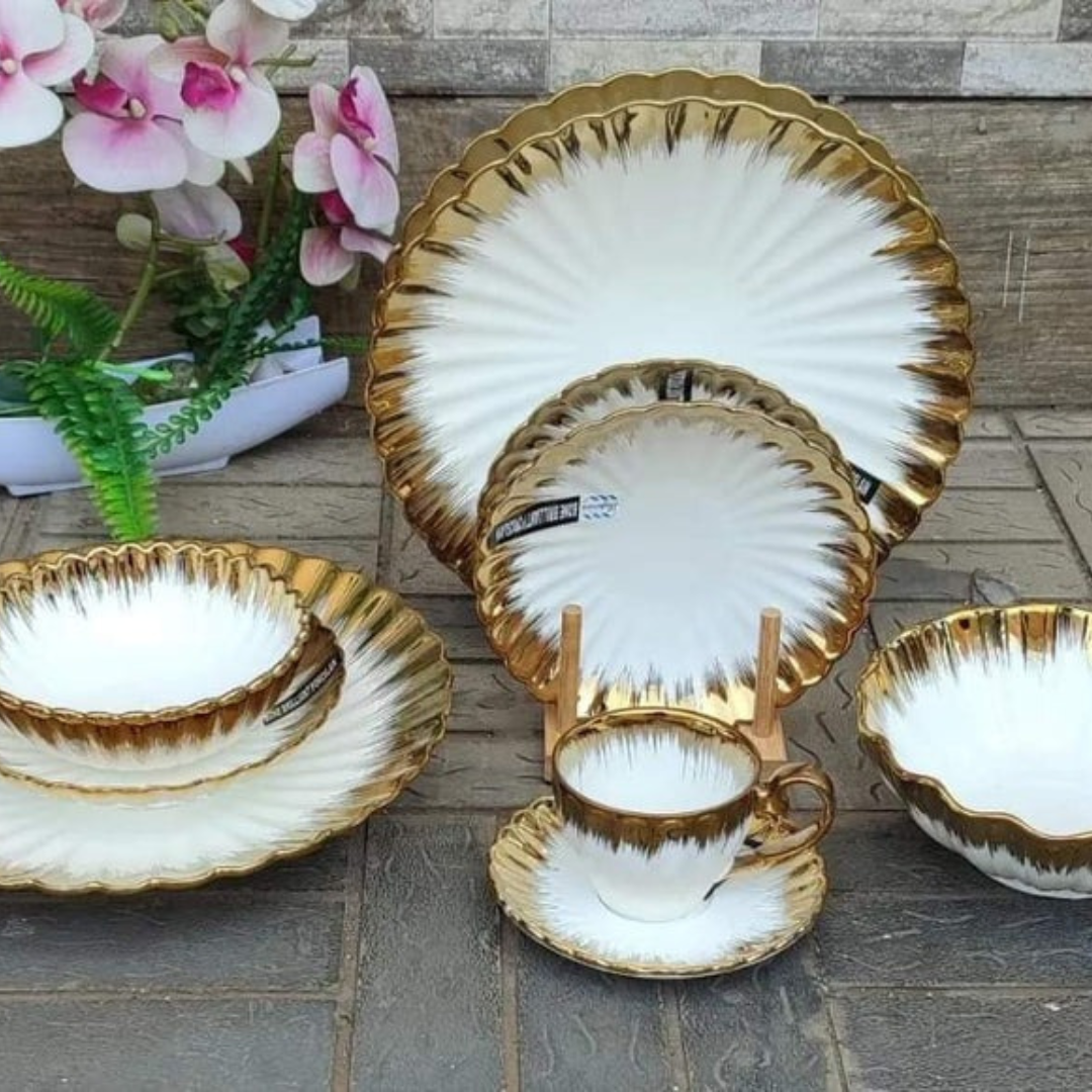 36pcs Nordic classy dinner set with gold rim