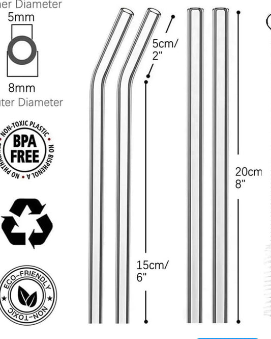 Reusable Glass Straws 8mm Straight Bent Glass Drinking Straws Eco Friendly Cocktail Straws for Beverages Milk Coffee