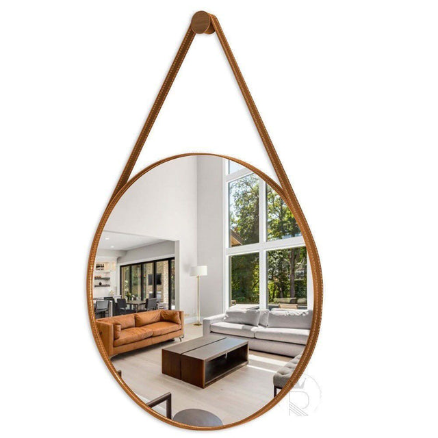 Minimalist Nordic Round  Decorative Mirror With A Leather Strap