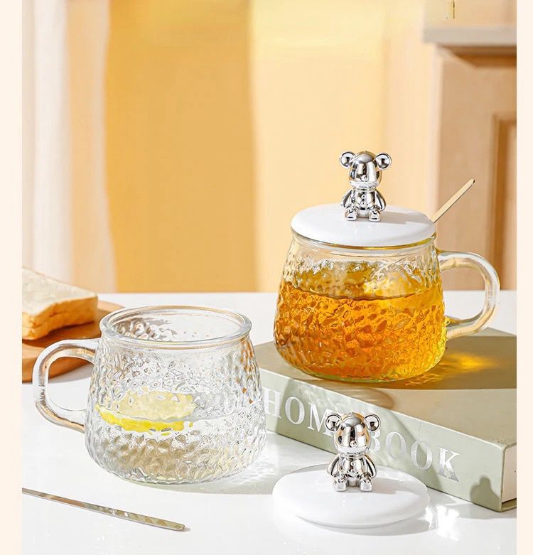 Elegant Glass Cup with Lid and Spoon