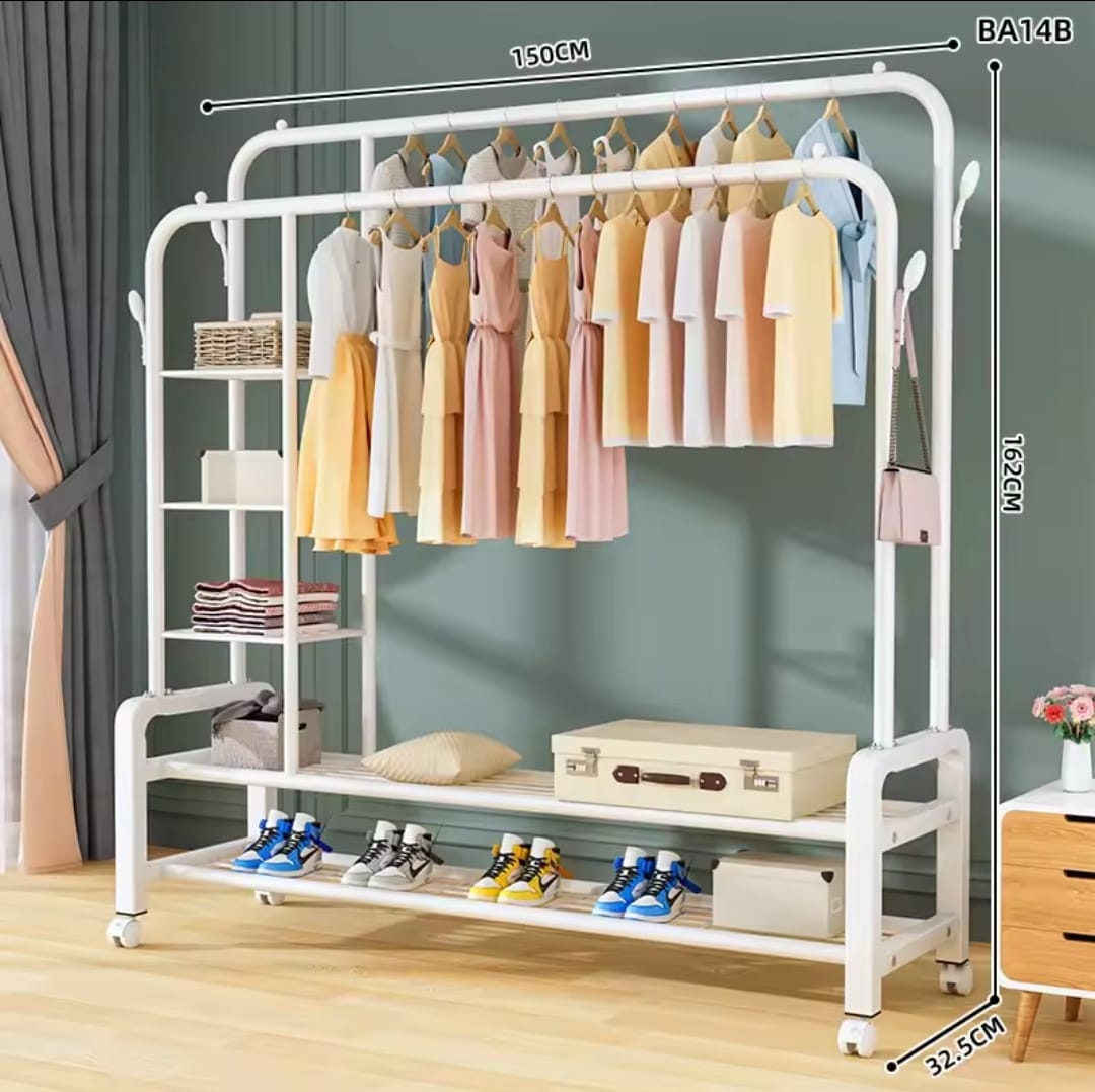Double Layer Garment Rack Floor  Standing Clothes Hanger